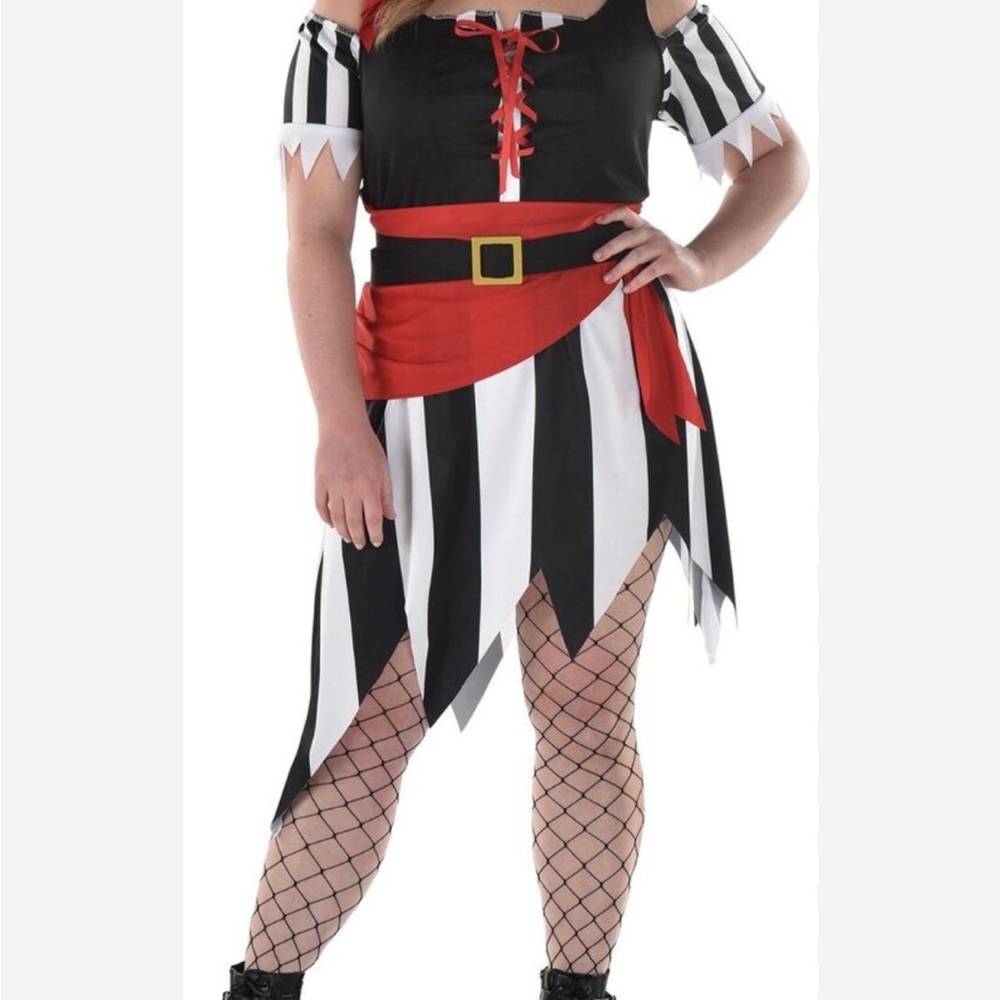 Party City Asymmetrical Black and White Dress with Bold Stripes